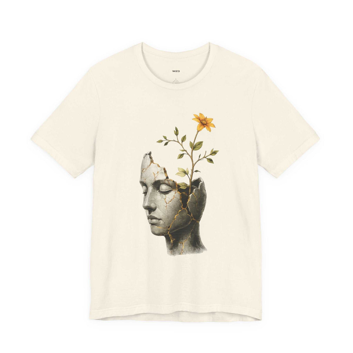 SEEN. Still Becoming Tee — Cracked Sculpture, Flower Growth