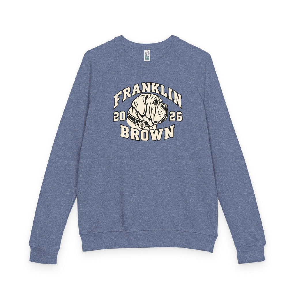 Blue Franklin Brown vintage crewneck sweatshirt with dog graphic and 'Franklin Brown' text, soft French terry material, size medium SKU: 31114469590385615068