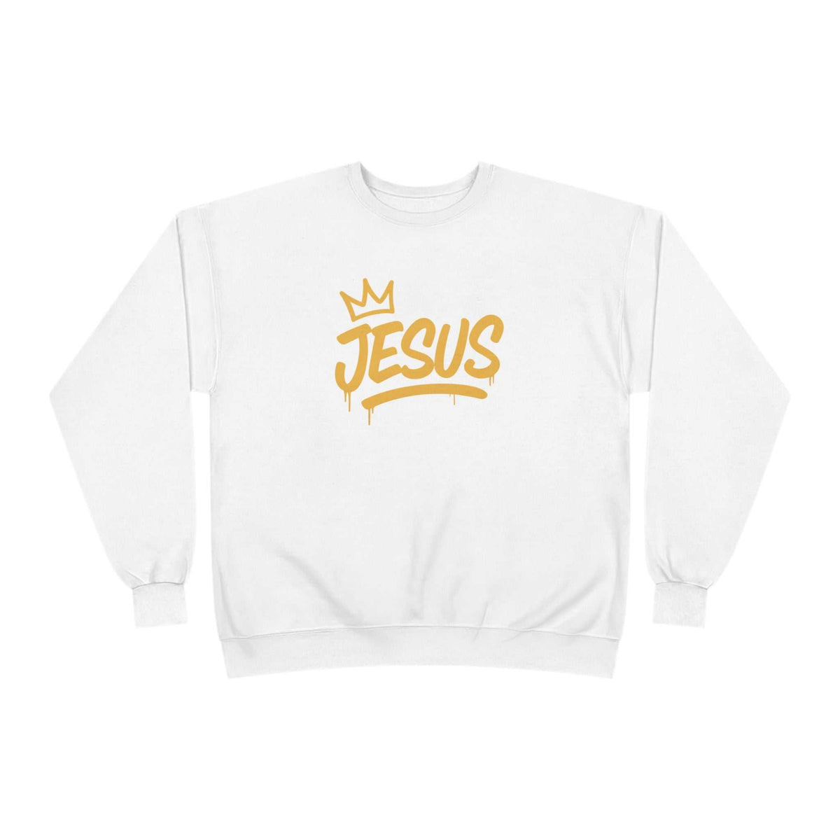Jesus Crown Crewneck Sweatshirt — Gold Script Inspirational Pullover