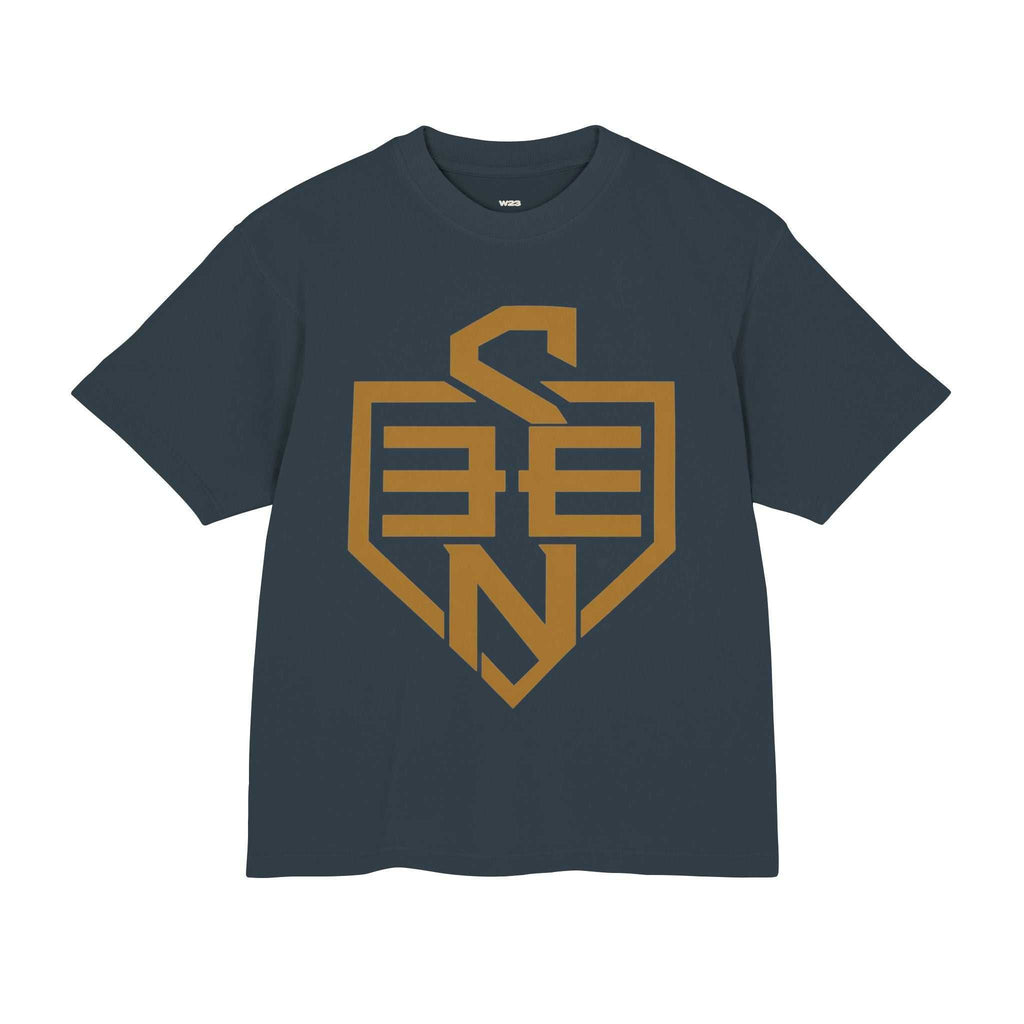 SEEN Shield Logo Tee — Gold Emblem Graphic T-Shirt