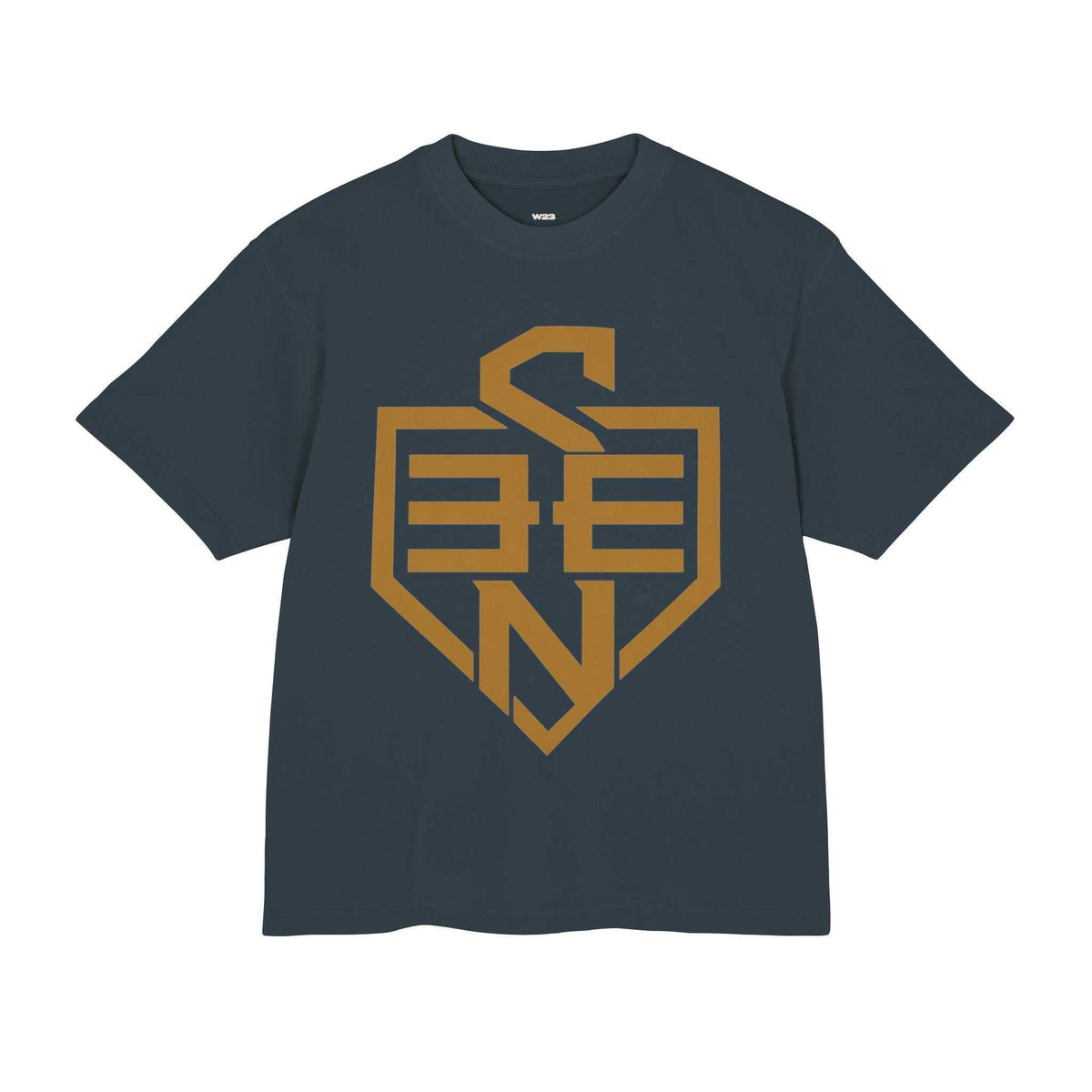 SEEN Shield Logo Tee — Gold Emblem Graphic T-Shirt