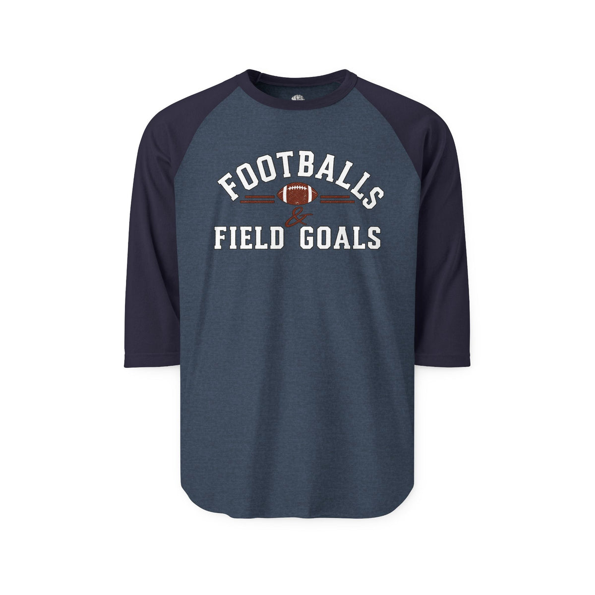 Navy blue long-sleeve raglan shirt with matching sleeves displaying a football graphic and text, SKU: 27071676321402275679
