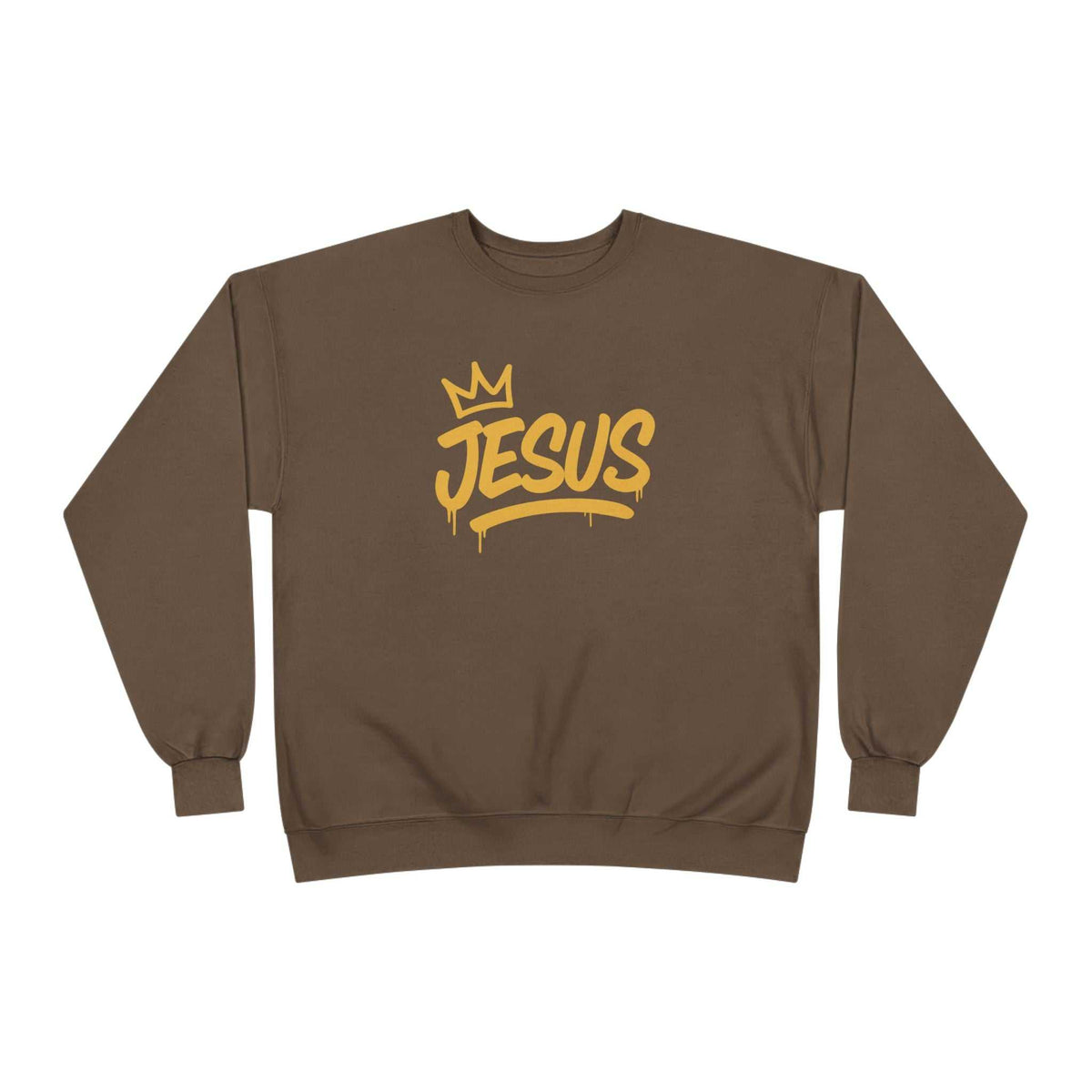 Jesus Crown Crewneck Sweatshirt — Gold Script Inspirational Pullover