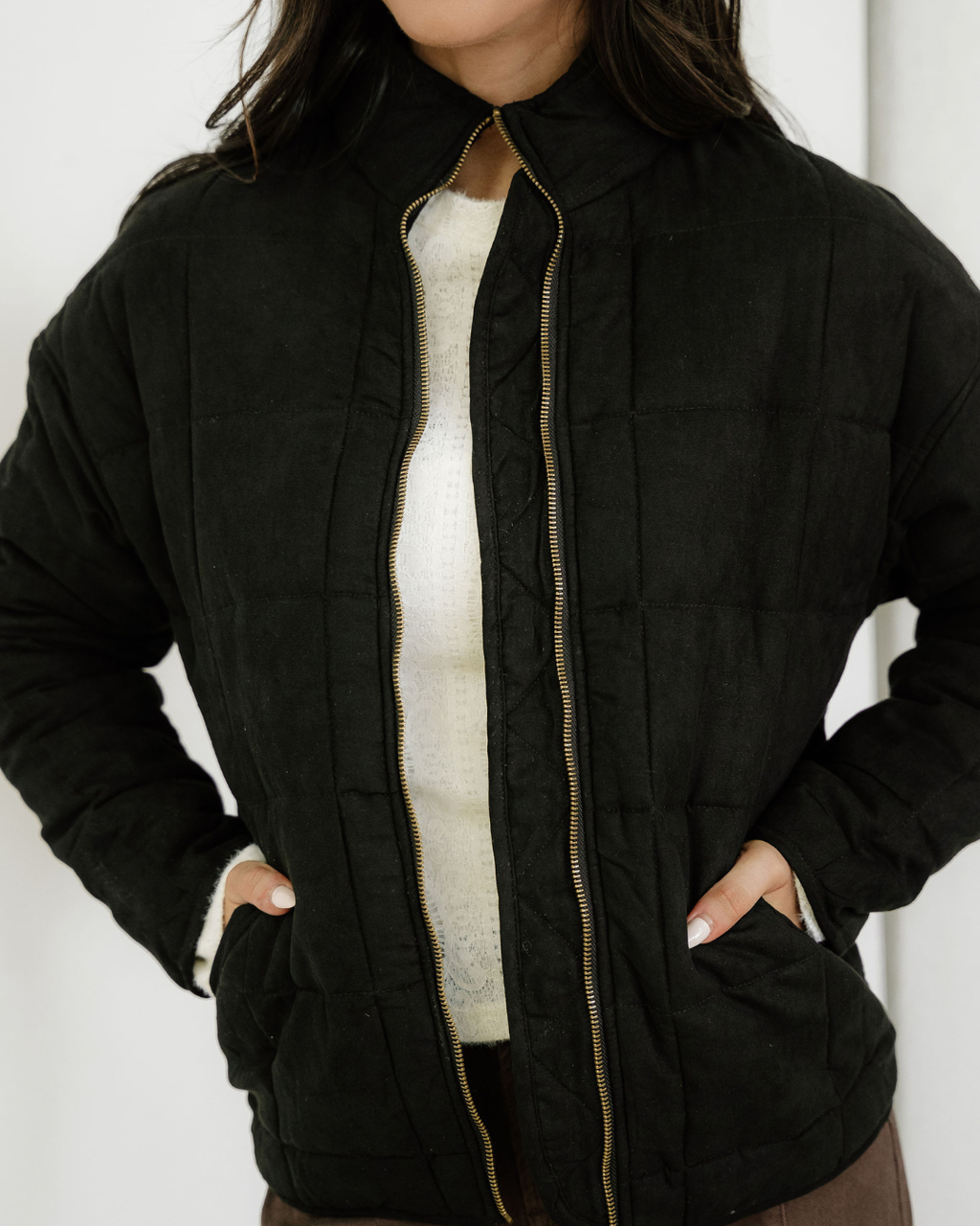 Georgie Zip-Up Pocket Quilted Jacket - Black