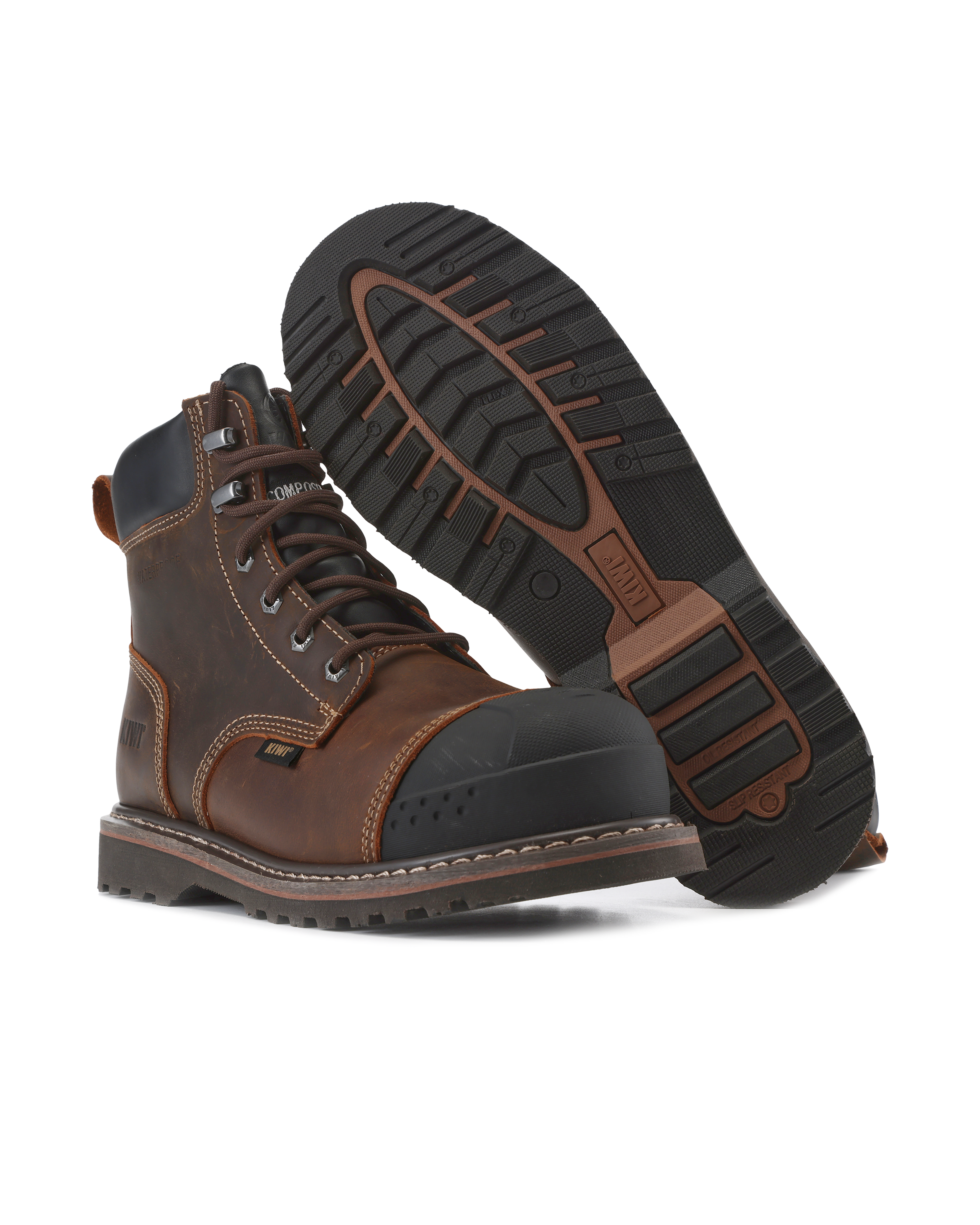Kiwi Premium Brown Crazy Horse 6" Composite Toe Waterproof Cap-Toe Work Boots [69100]