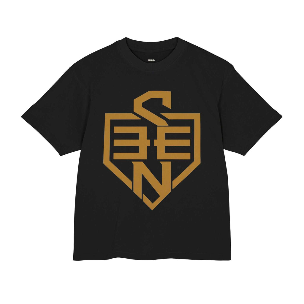SEEN Shield Logo Tee — Gold Emblem Graphic T-Shirt