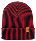 Cuffed Wide Ribbed Striped Beanie, Contrast, Black and Red, Classic Beanie