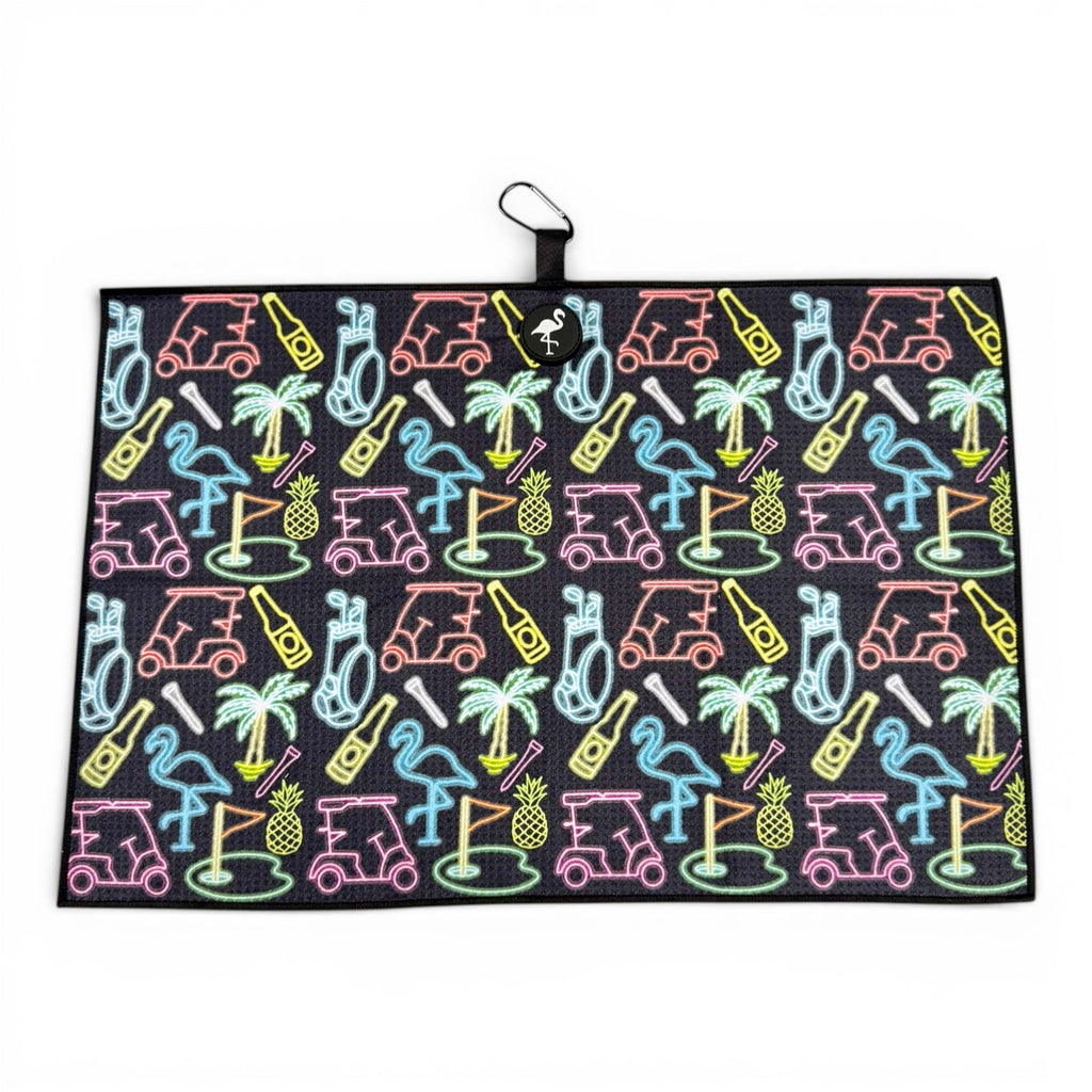 Miami Slice Golf Towel | Premium Double-Sided Microfiber | Heavy-Duty Magnetic Towel with Carabiner Clip | 24 x 16 in