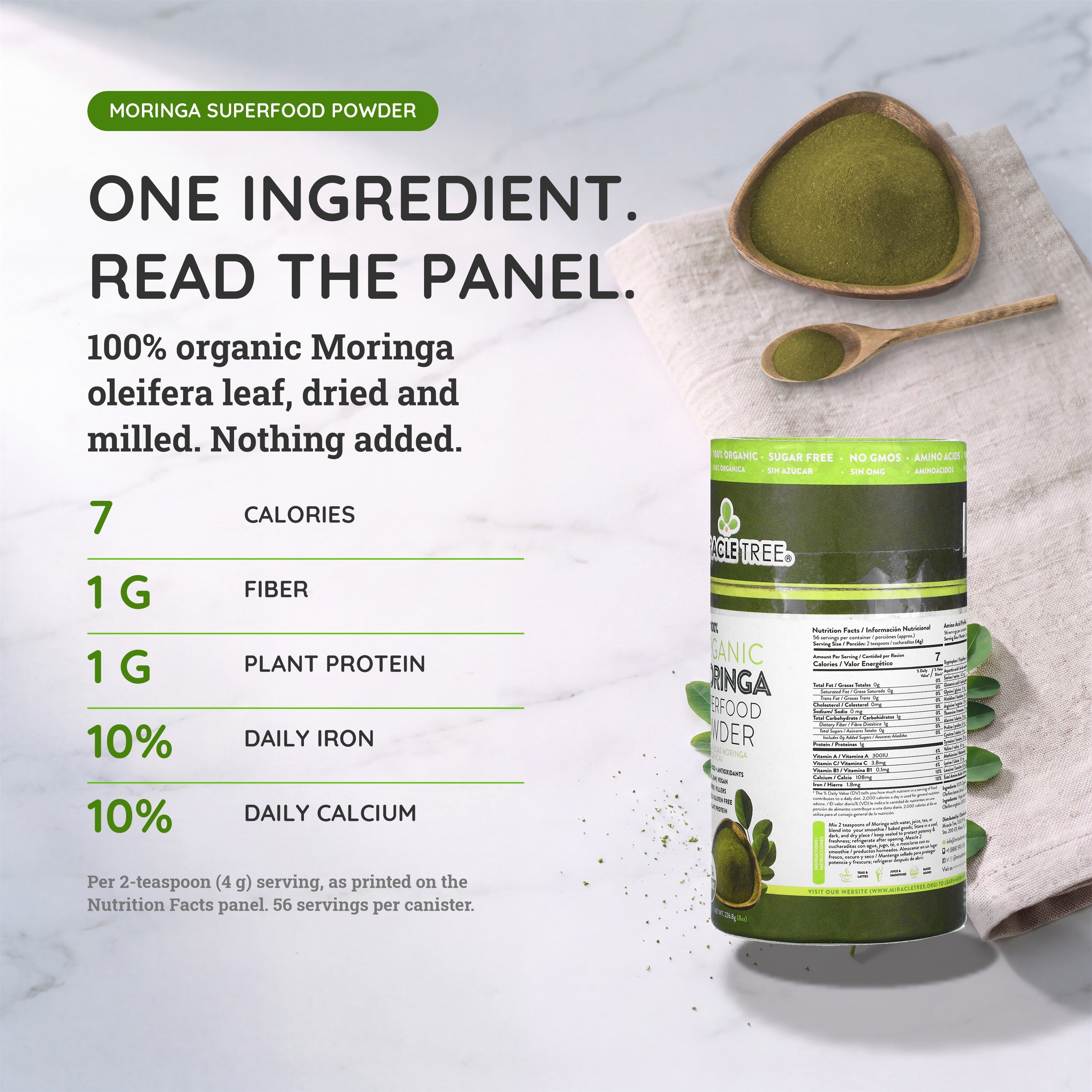 Organic Moringa Powder - 8oz Canister