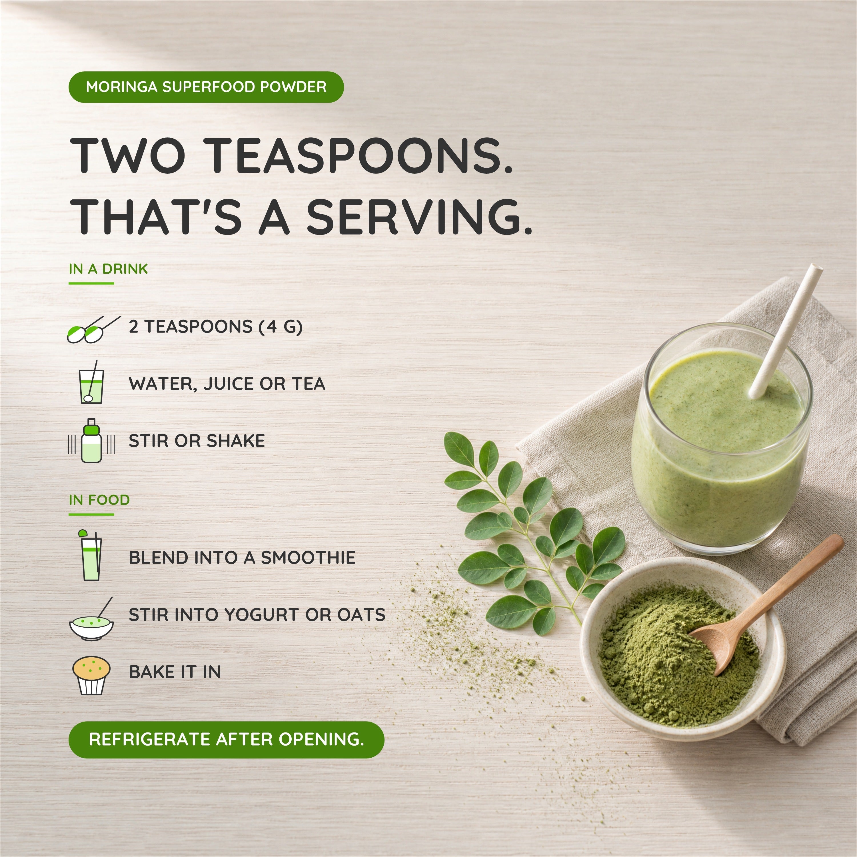 Organic Moringa Powder - 16oz Pouch