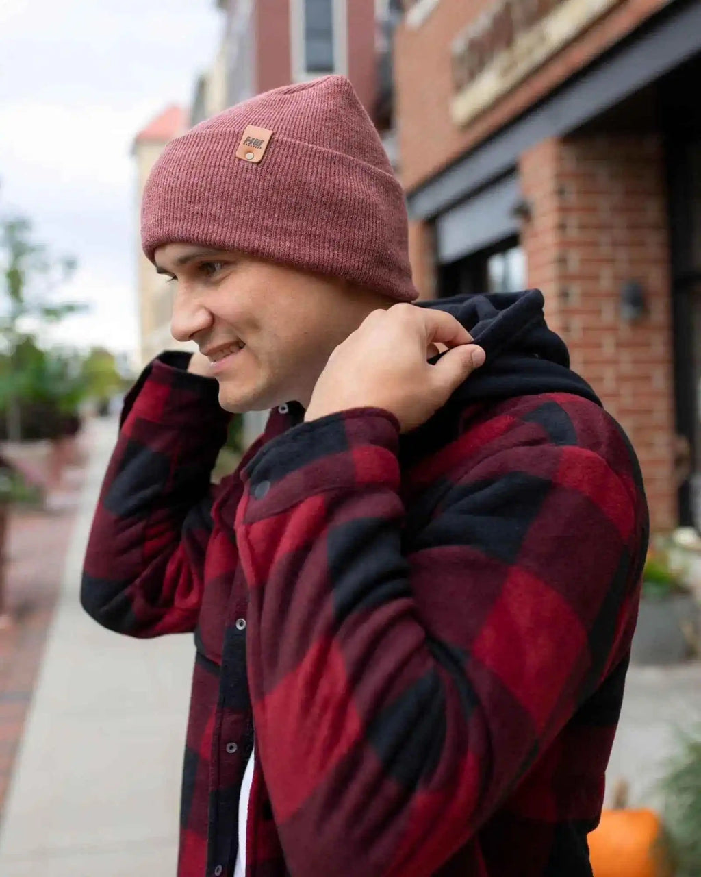 Patented H Stitch Cuffed Beanie, Rusty Burgundy