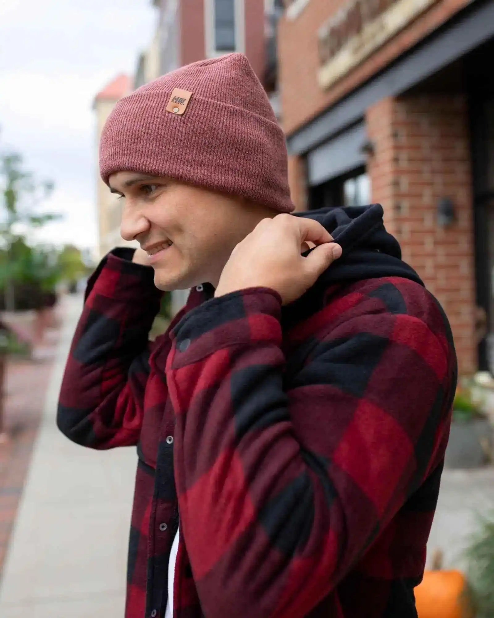 Patented H Stitch Cuffed Beanie, Rusty Burgundy