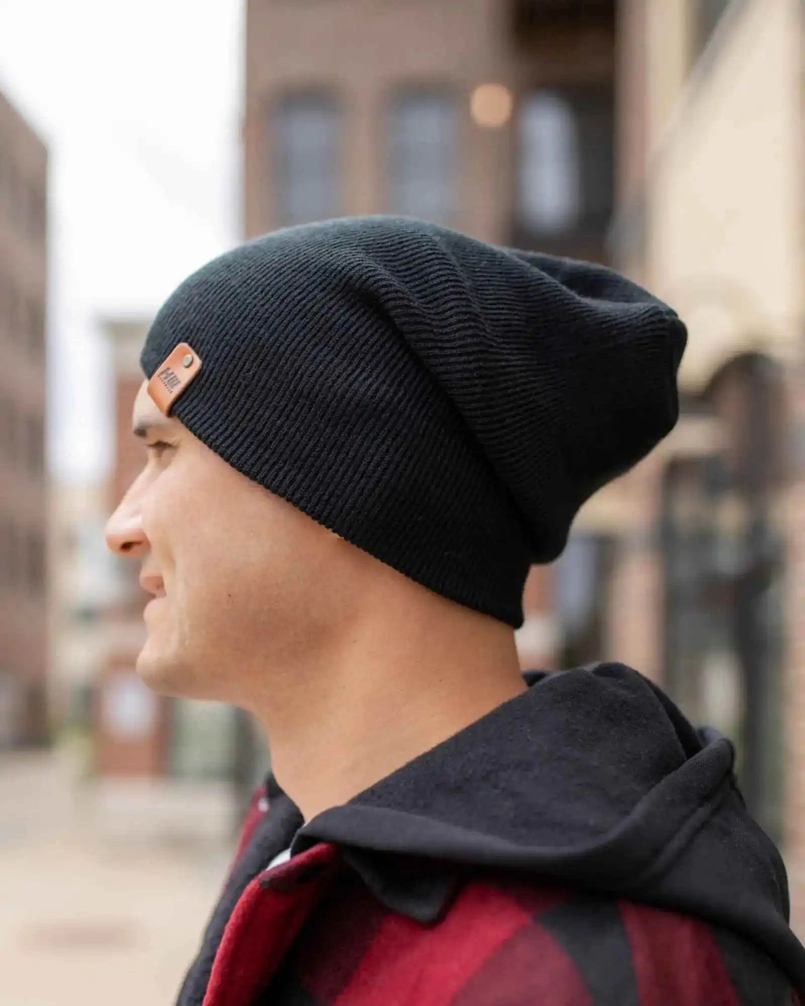 Patented H Stitch Cuffed Beanie, Charcoal Black