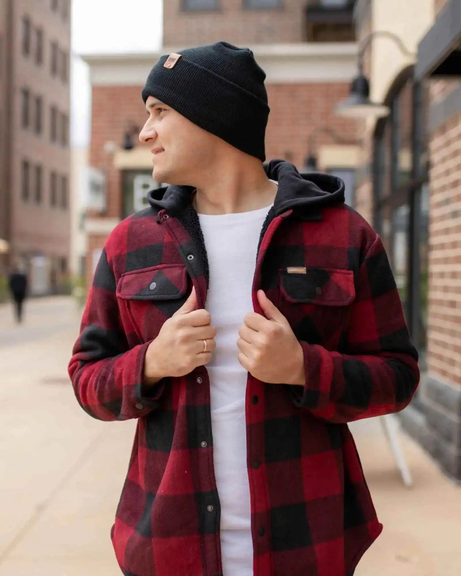 Patented H Stitch Cuffed Beanie, Charcoal Black