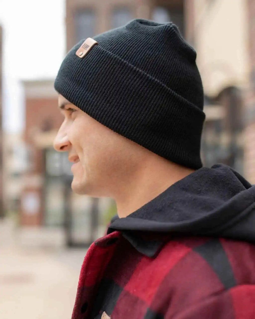 Patented H Stitch Cuffed Beanie, Charcoal Black