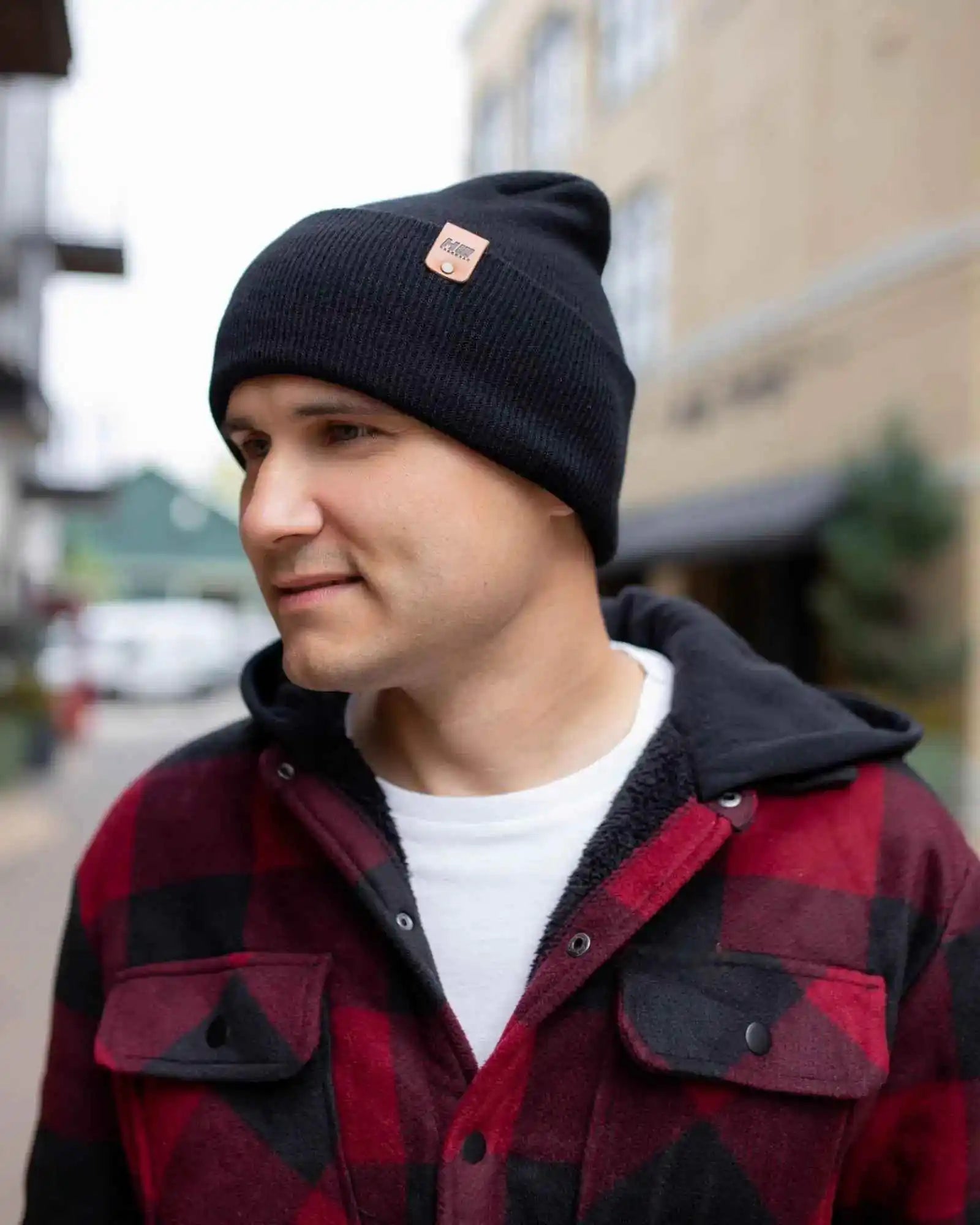 Patented H Stitch Cuffed Beanie, Midnight Black
