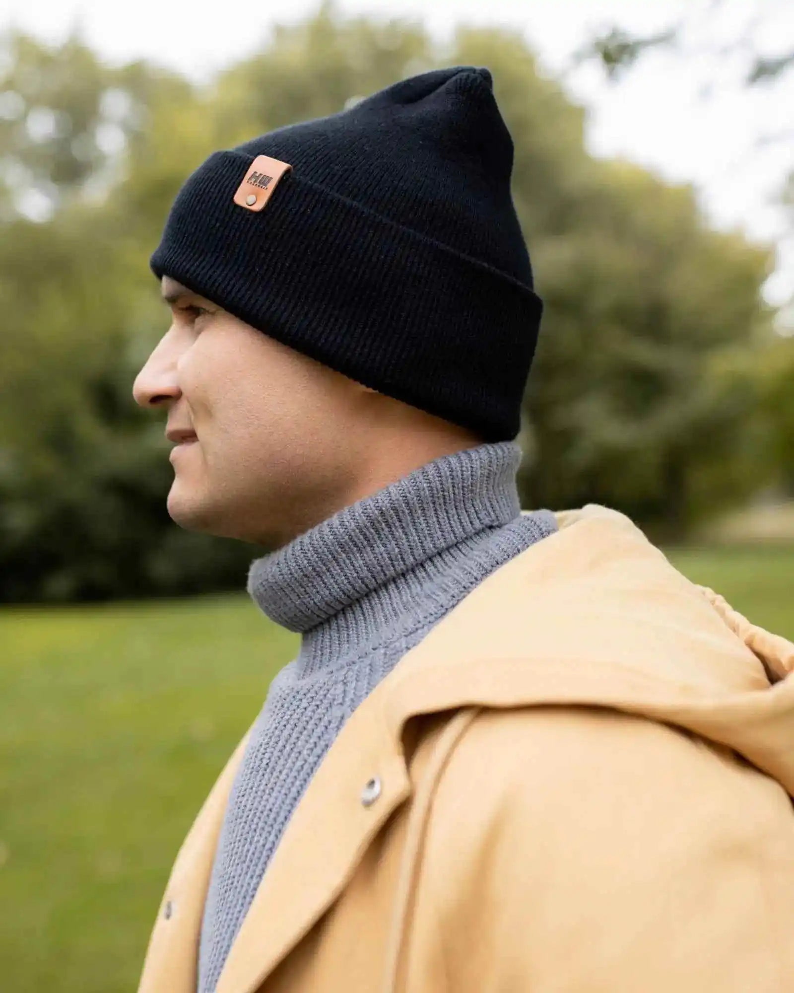 Patented H Stitch Cuffed Beanie, Midnight Black