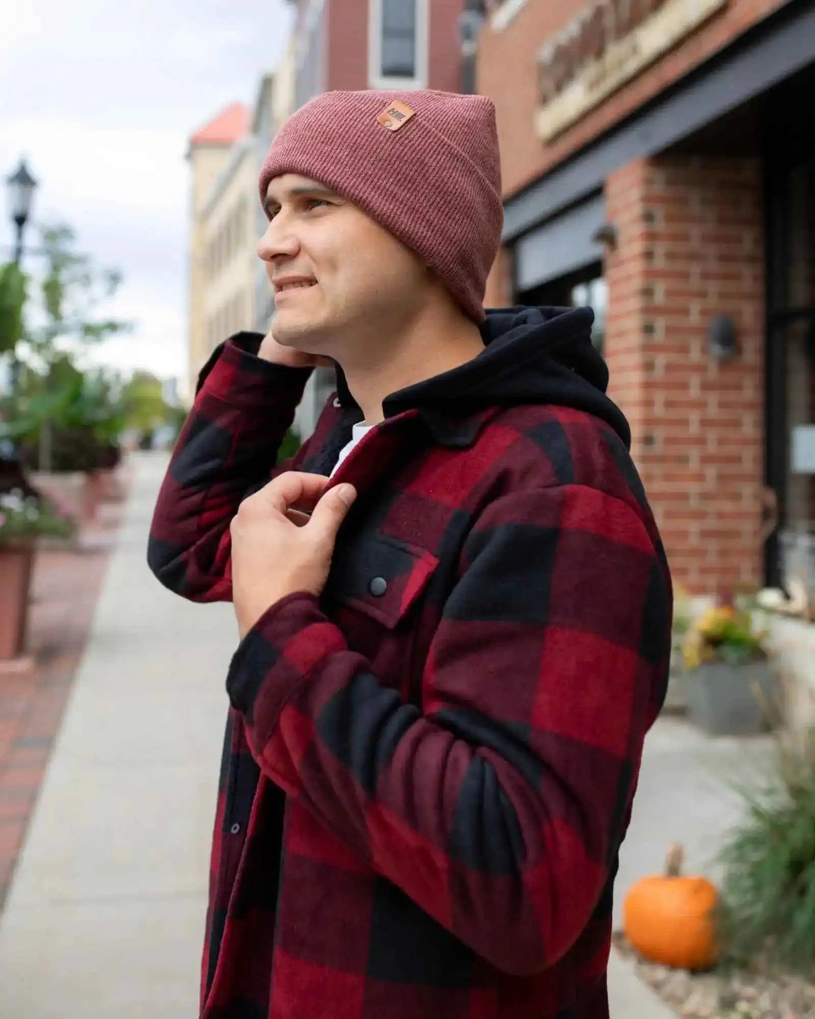 Patented H Stitch Cuffed Beanie, Rusty Burgundy