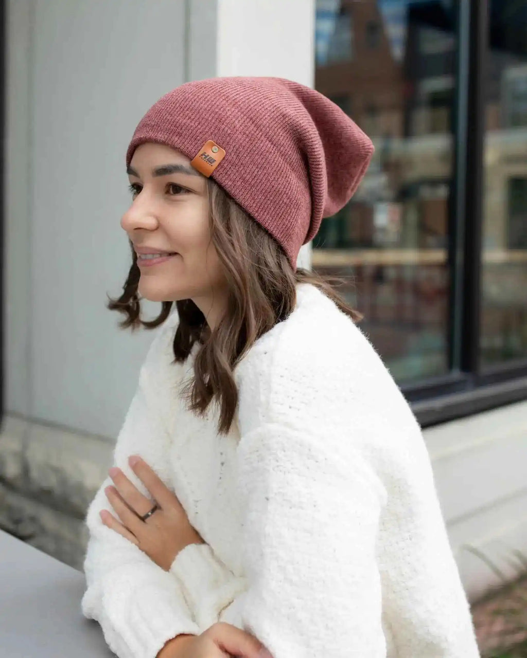Patented H Stitch Cuffed Beanie, Rusty Burgundy