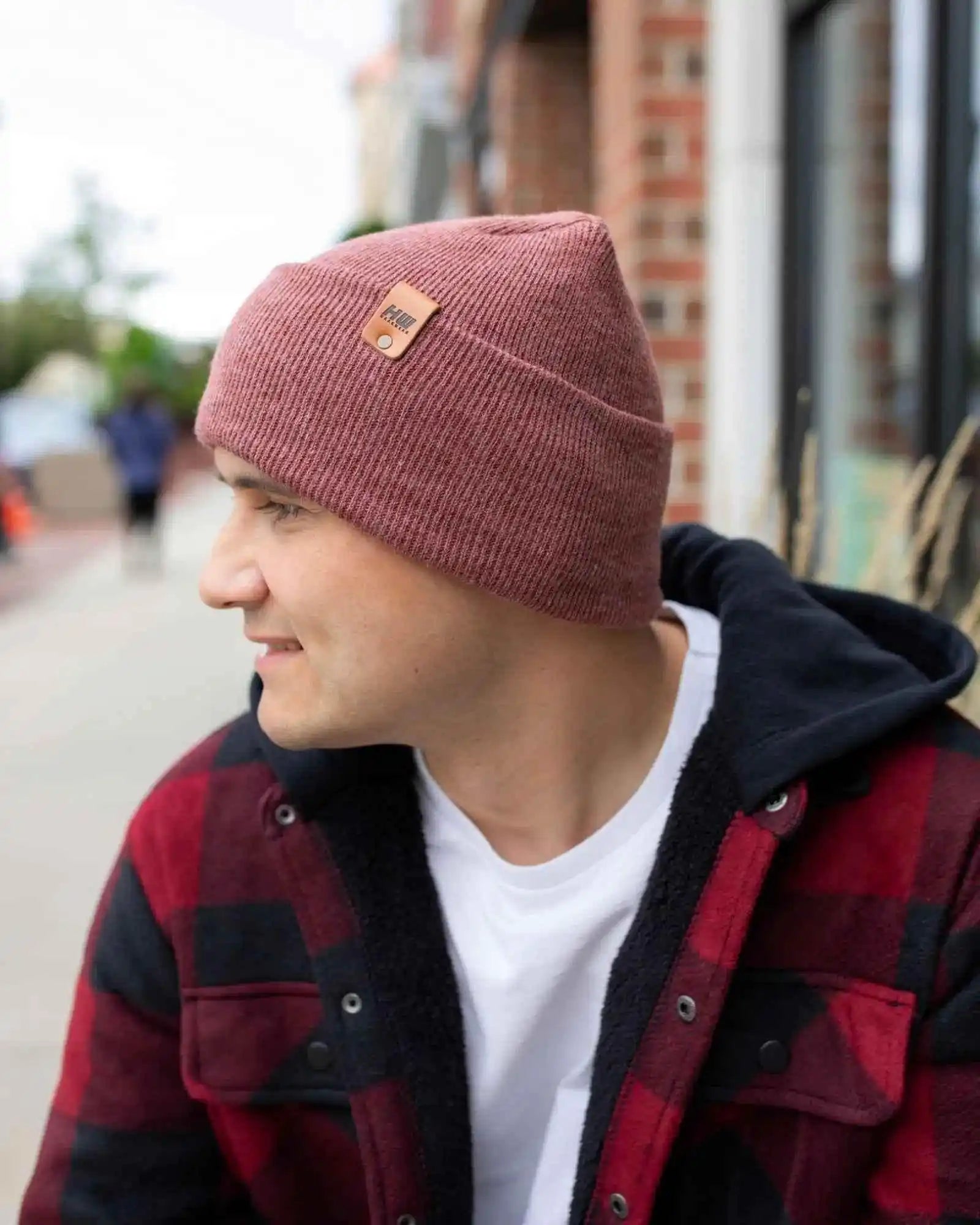 Patented H Stitch Cuffed Beanie, Rusty Burgundy