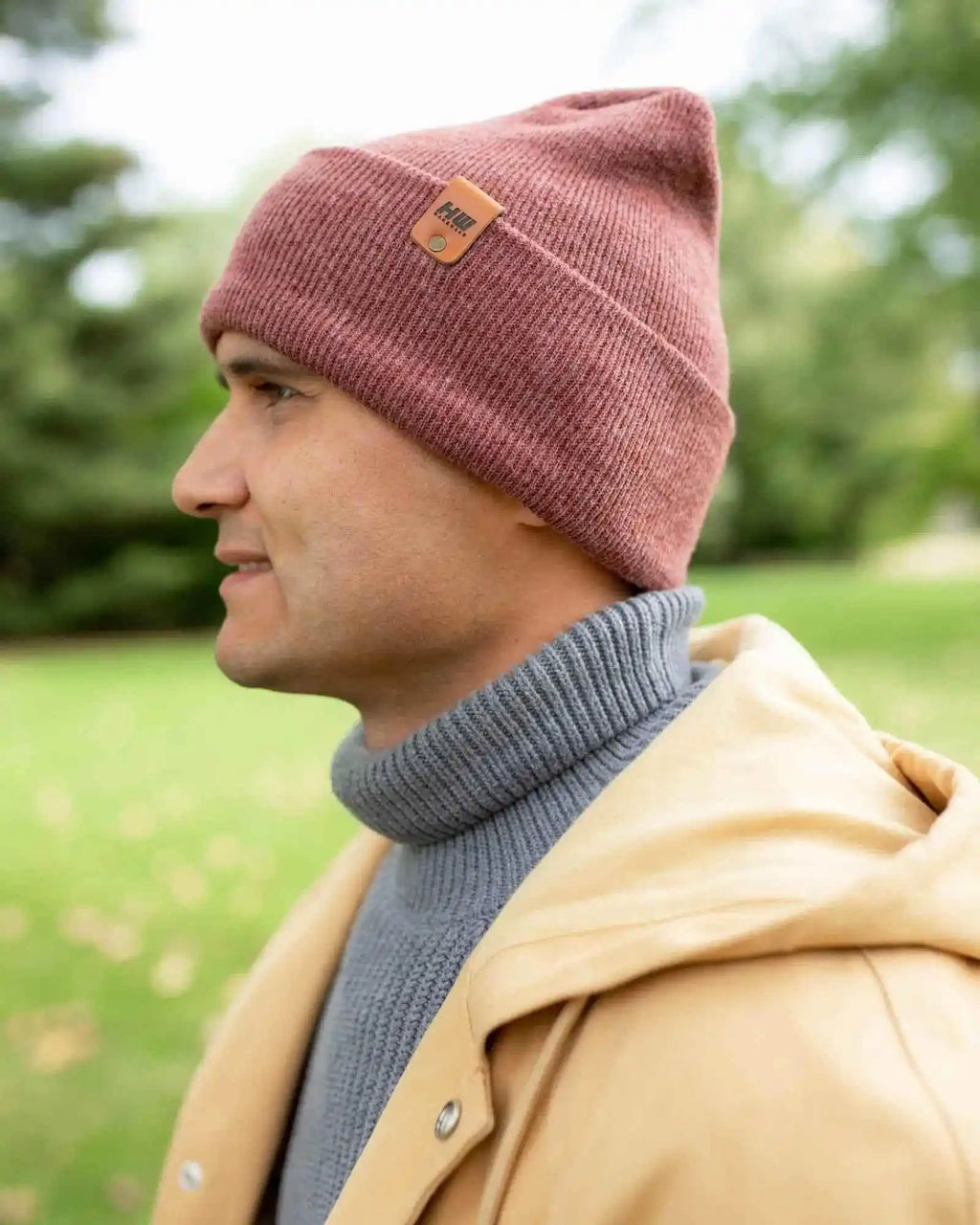 Patented H Stitch Cuffed Beanie, Rusty Burgundy