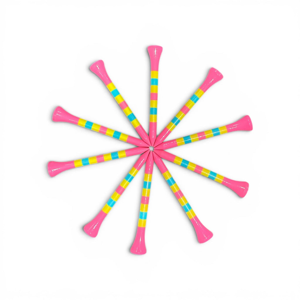 Pink Green Blue Stripe Premium Wooden Golf Tees | 2 3/4” Standard Size | 45 Pack Set | Durable Painted Wood Tees | Unique Designs