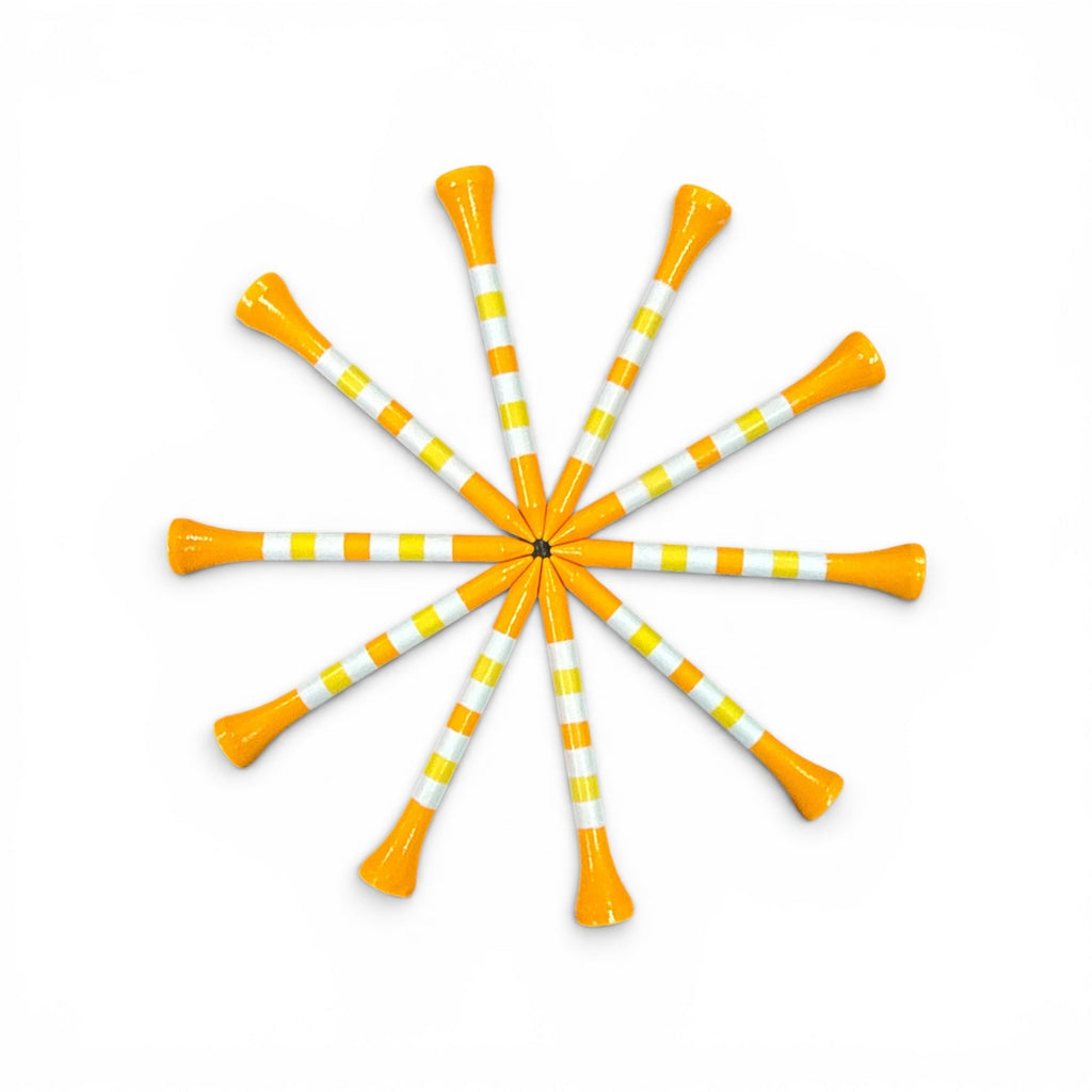 Orange Yellow Stripe Premium Wooden Golf Tees | 2 3/4” Standard Size | 45 Pack Set | Durable Painted Wood Tees | Unique Designs