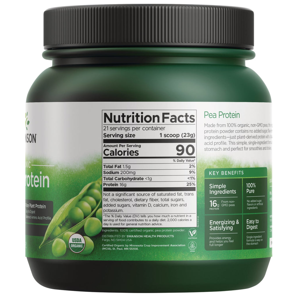 100% Organic Pea Protein Powder - Non-GMO Unflavored