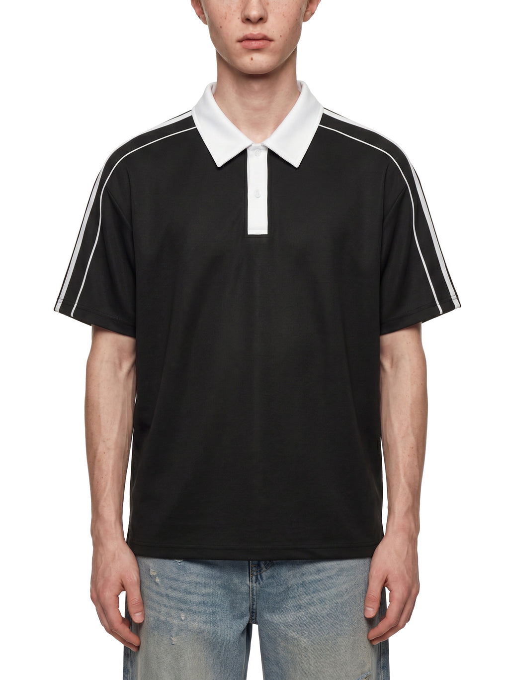 Contrast Collar Short-Sleeve Polo Shirt