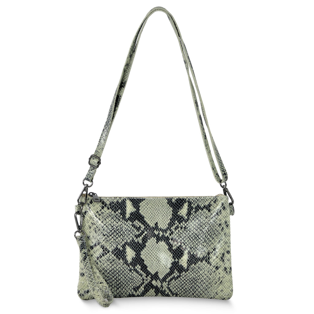 Italian Genuine Python-Print Suede Crossbody Bag | Lecce