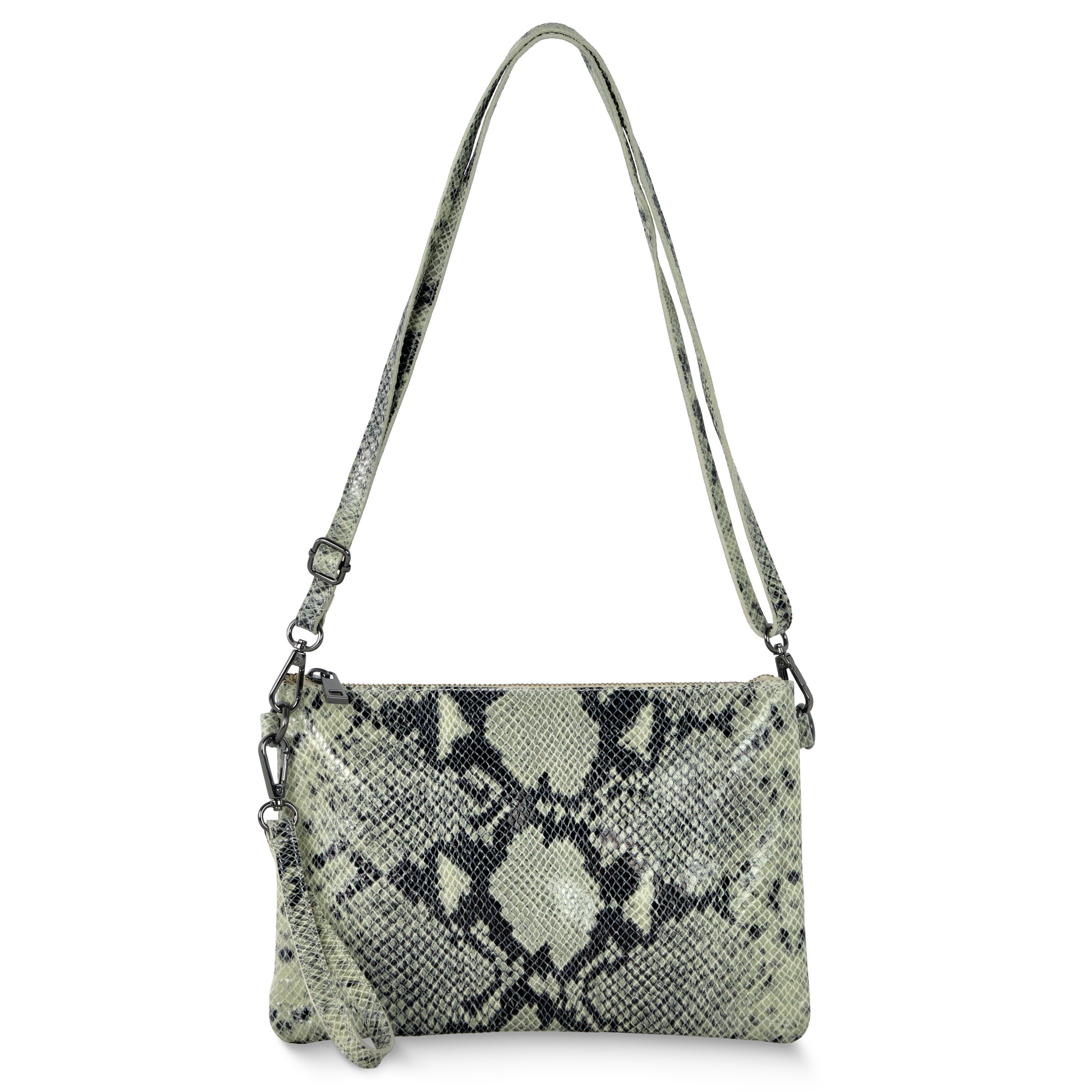 Italian Genuine Python-Print Suede Crossbody Bag | Lecce
