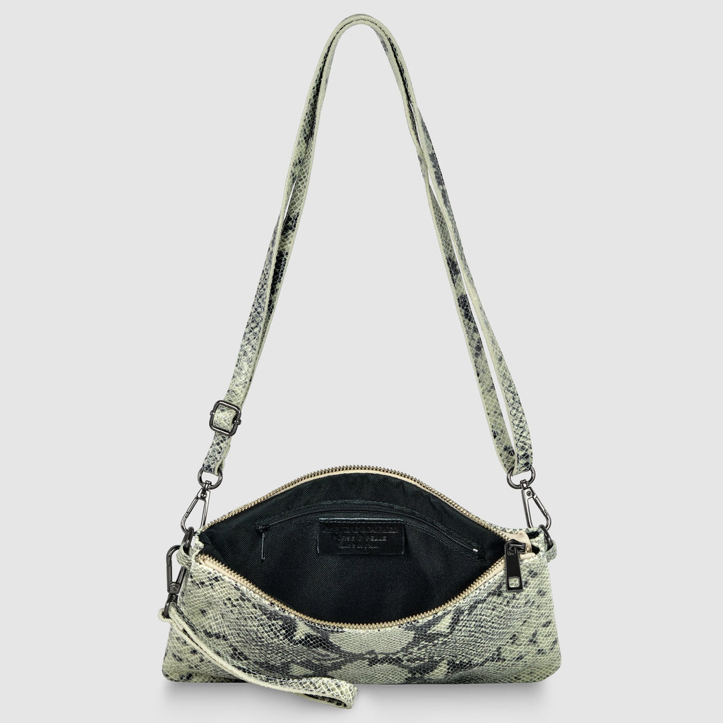 Italian Genuine Python-Print Suede Crossbody Bag | Lecce