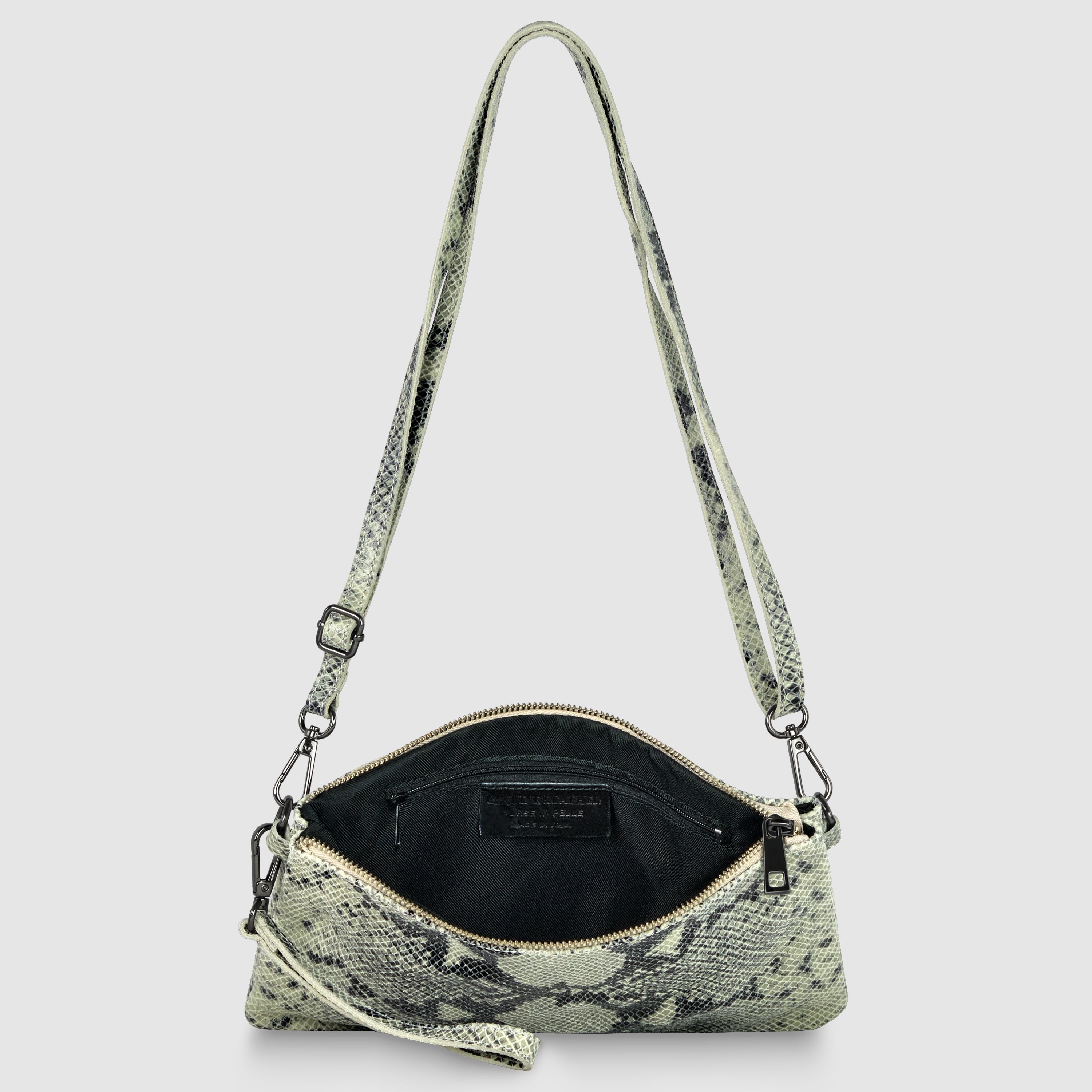 Italian Genuine Python-Print Suede Crossbody Bag | Lecce