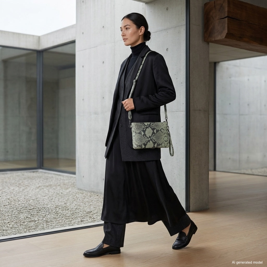 Italian Genuine Python-Print Suede Crossbody Bag | Lecce